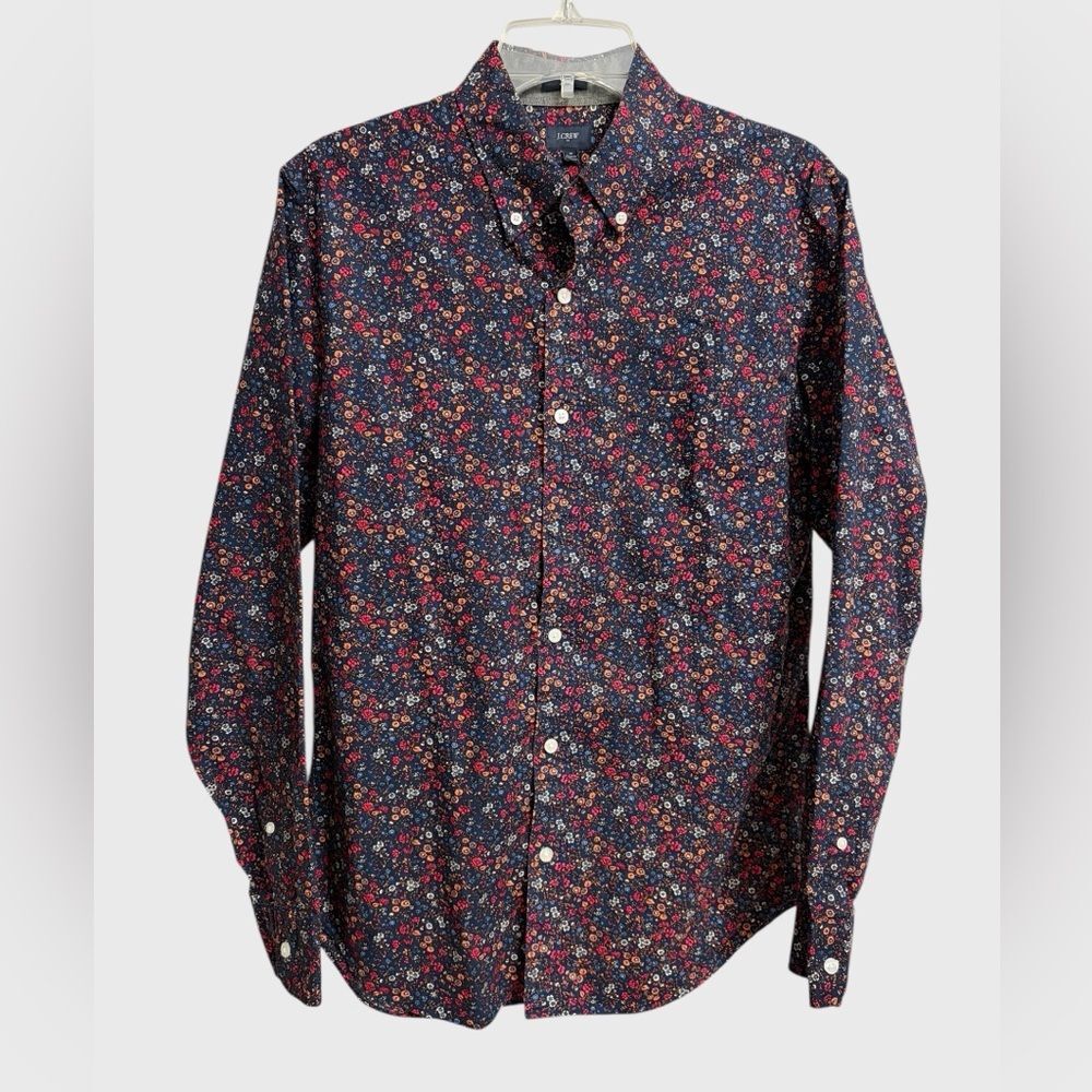 J. Crew Slim Fit Floral Button-Down Shirt Men's M Navy Multicolor Preppy Posh